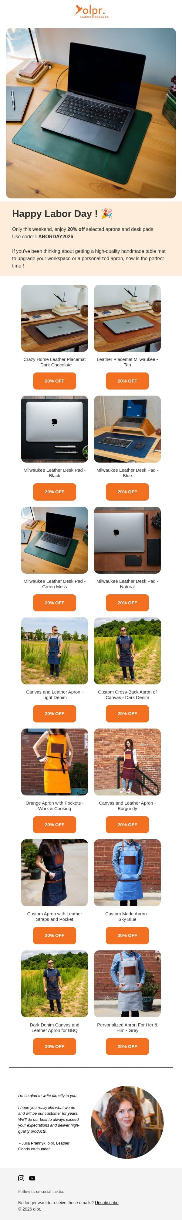 Labor Day Sale ! Don't Miss Our MEGA Discount ! email from OLPR screenshot