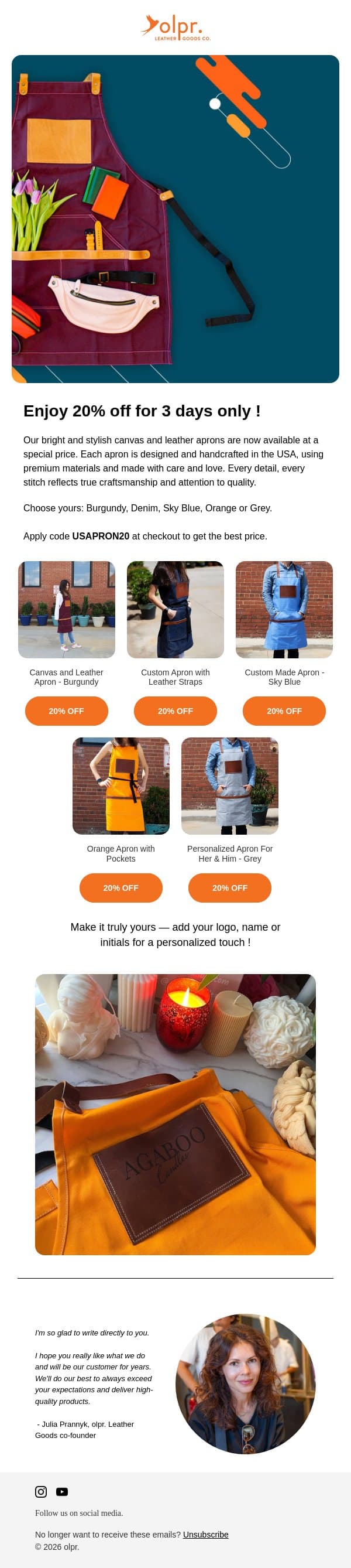 ♨️ Don't Miss 20% OFF - Code USAPRON20 email from OLPR screenshot