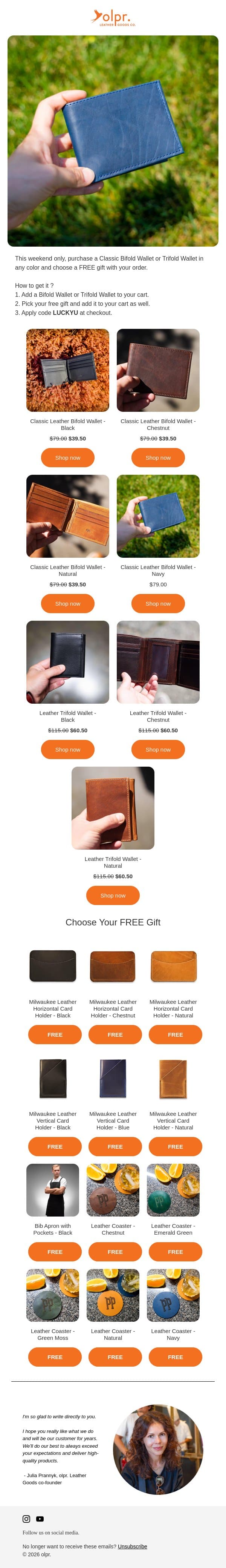 Catch a New Offer ! Buy a Wallet - Get a FREE Gift 🎁 email from OLPR screenshot
