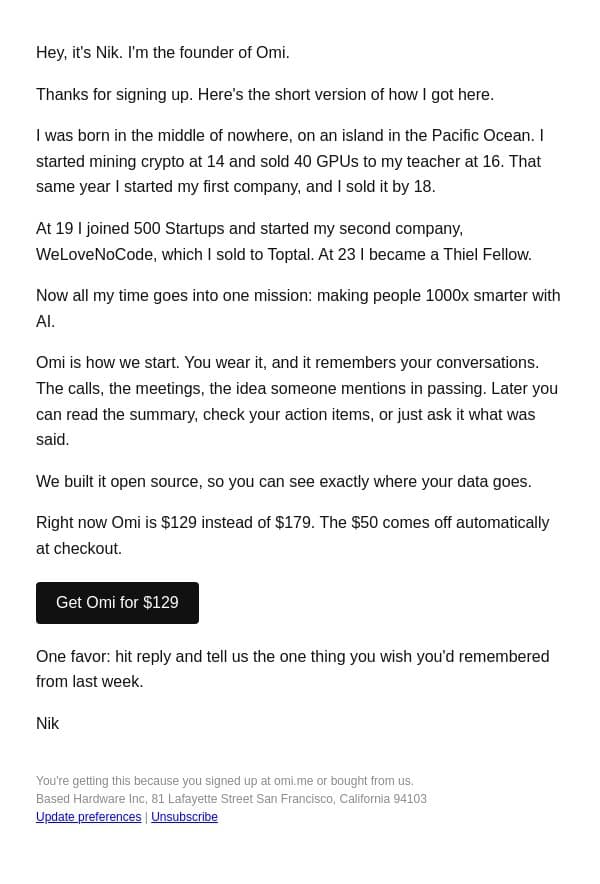 Why I built Omi email from Omi screenshot