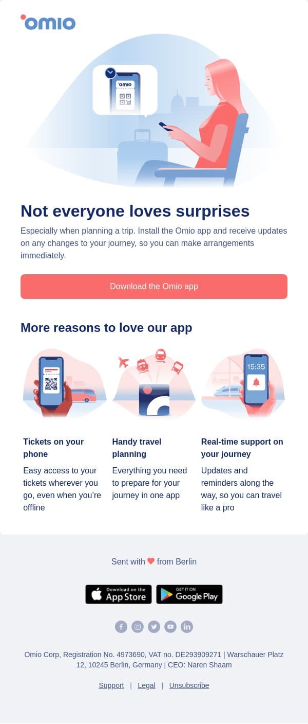Download the Omio app email from Omio screenshot