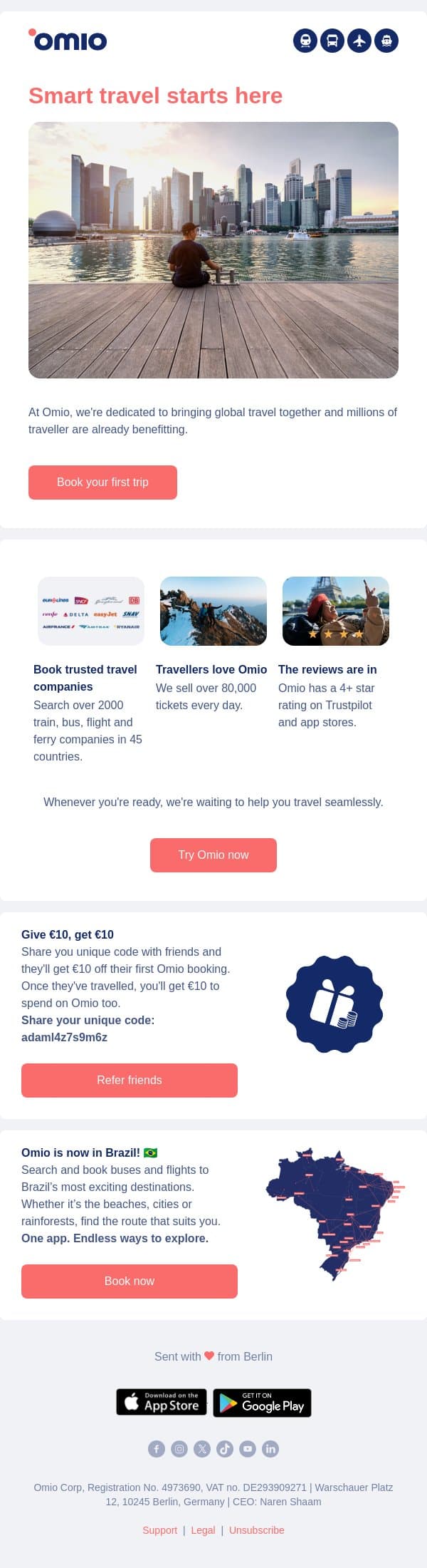 Why travellers choose Omio 🌍 email from Omio screenshot
