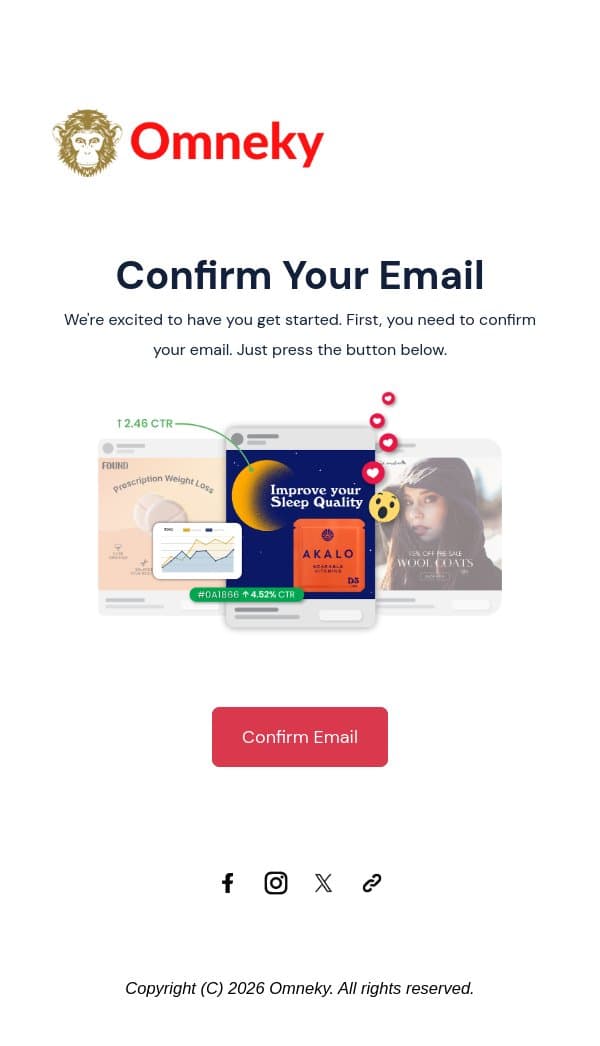 Verify your account to get started email from Omneky screenshot