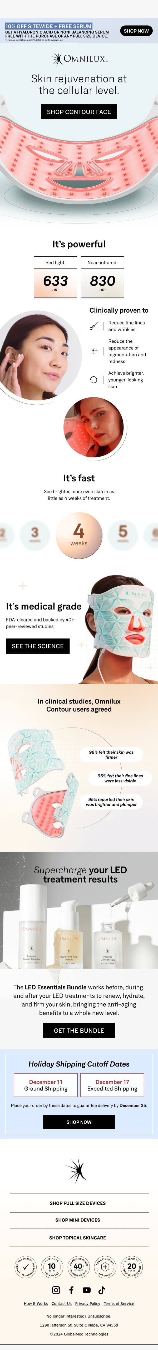 Meet Contour Face email from Omnilux screenshot