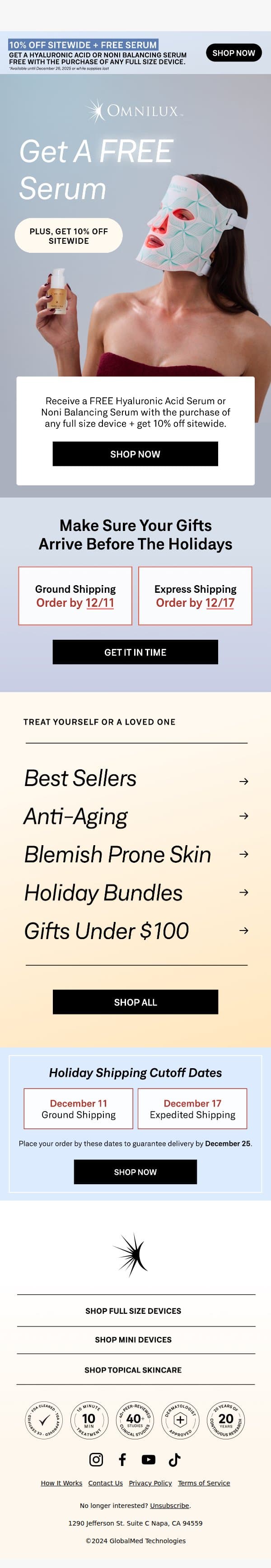 The Savings Don't Stop This Holiday Season email from Omnilux screenshot