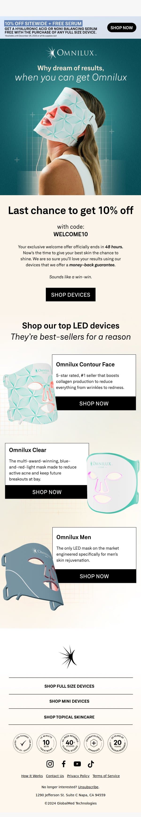 Only 2 days left for 10% off ⌛️ email from Omnilux screenshot