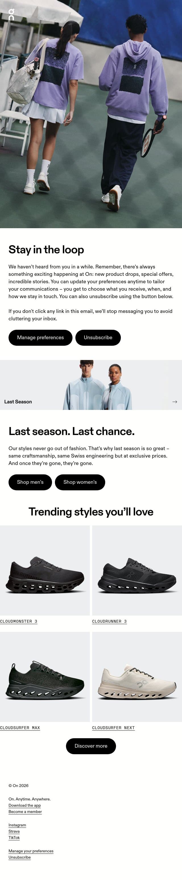 We’d hate to see you go email from On screenshot