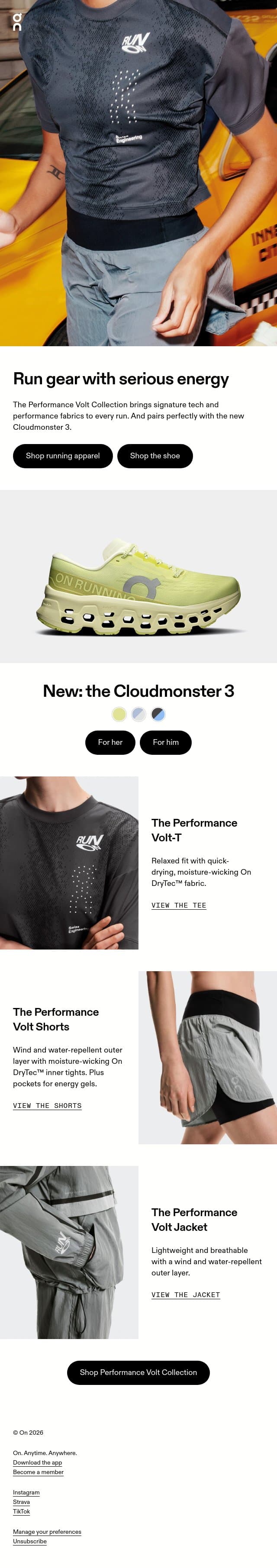☁️ Style that keeps up with your run email from On screenshot
