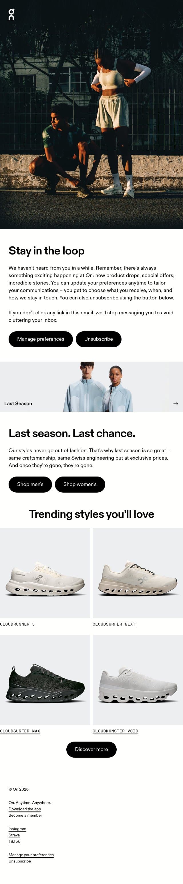 The final goodbye email from On screenshot