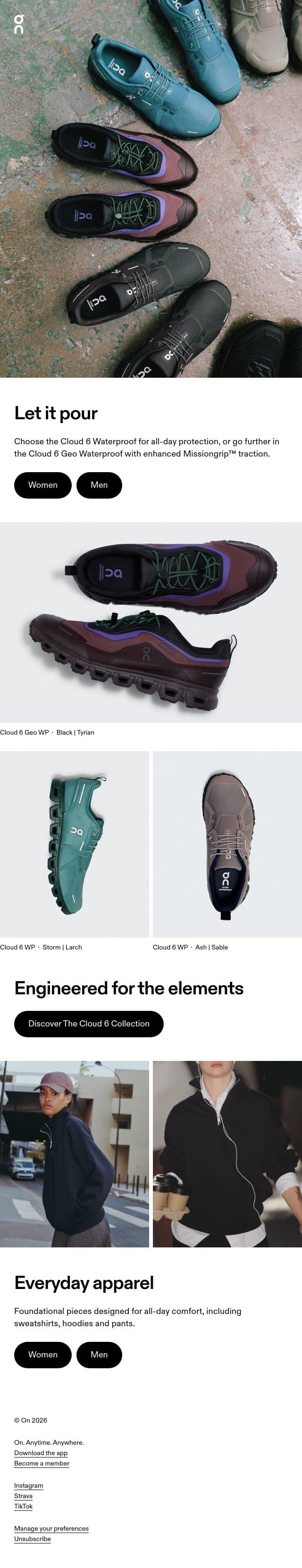 The Cloud 6 Waterproof Collection email from On screenshot