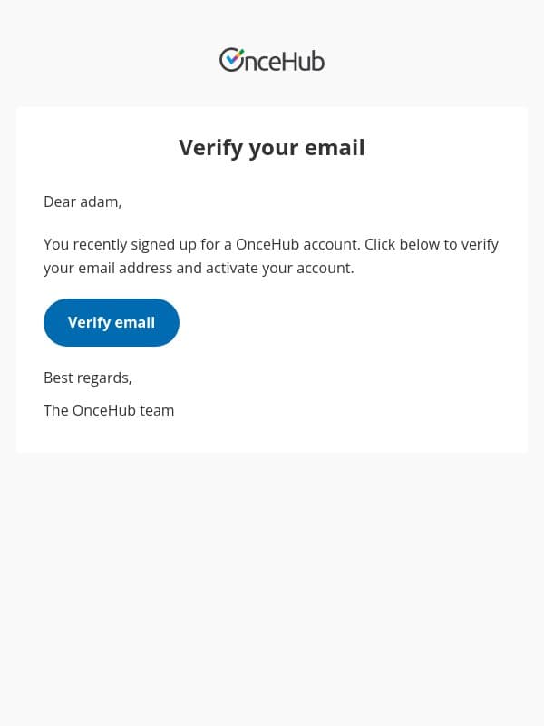 Please verify your email email from OnceHub screenshot