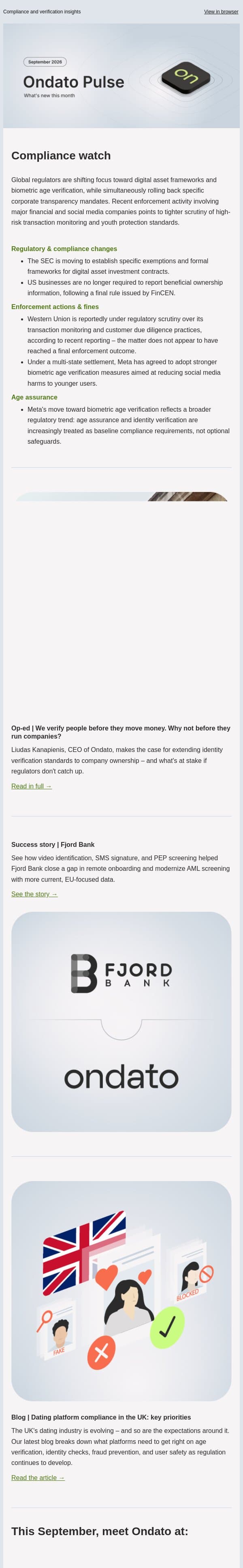 Ondato Pulse | September 2026 email from Ondato screenshot