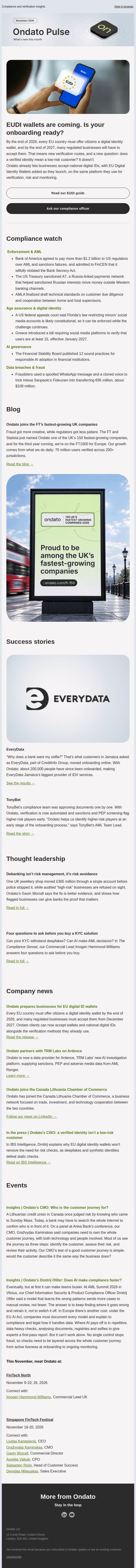 Ondato Pulse | November 2026 email from Ondato screenshot