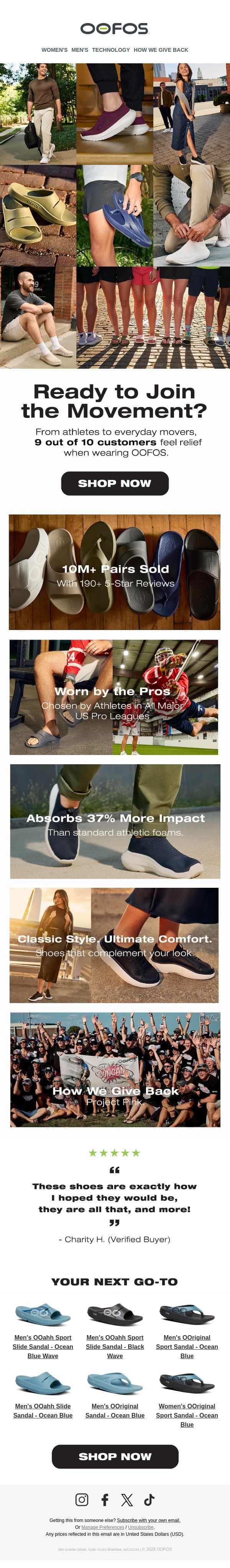 Ready to Join the Movement? email from OOFOS screenshot