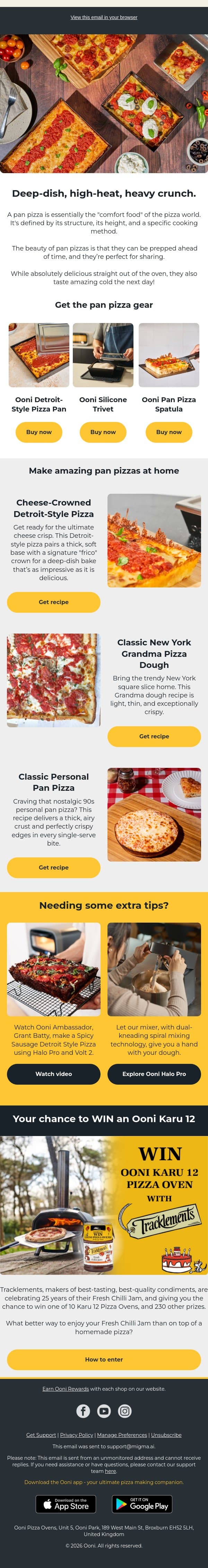 The Ultimate Guide to the Perfect Pan Pizza email from Ooni screenshot