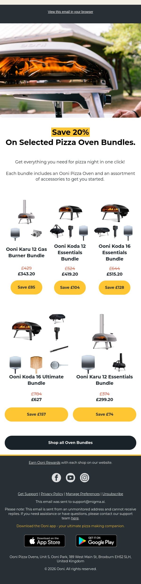 20% Off Selected Oven Bundles ☀️ email from Ooni screenshot