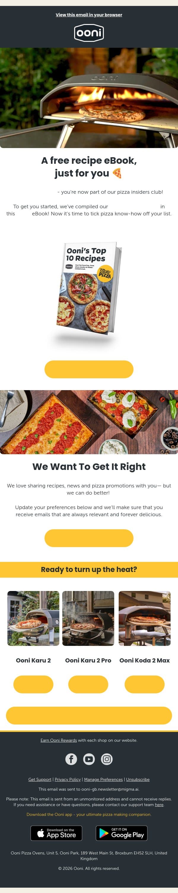 Your free recipe book is inside 🍕 email from Ooni screenshot