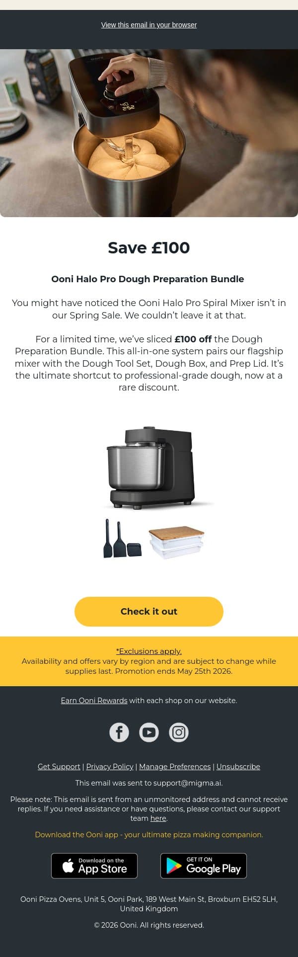 £100 Off: The pro pizza secret email from Ooni screenshot