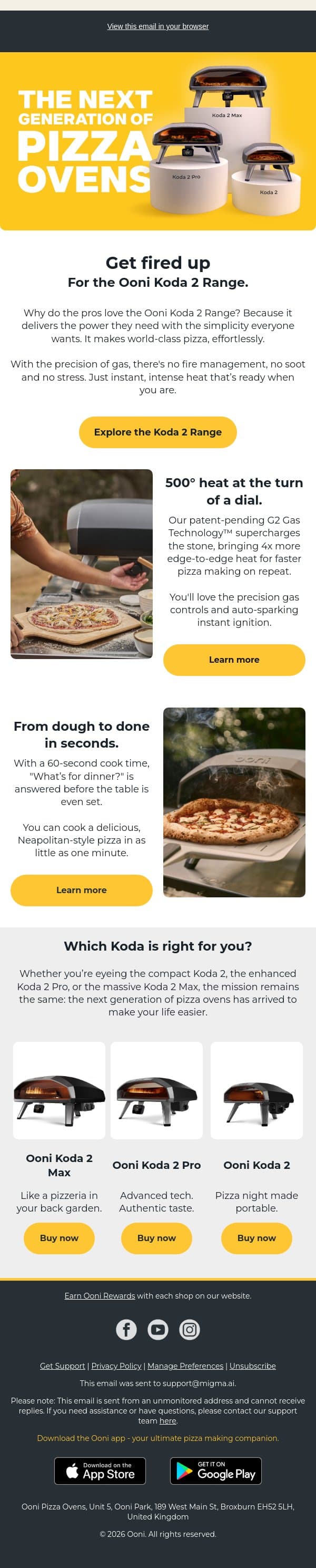One minute dinner? email from Ooni screenshot