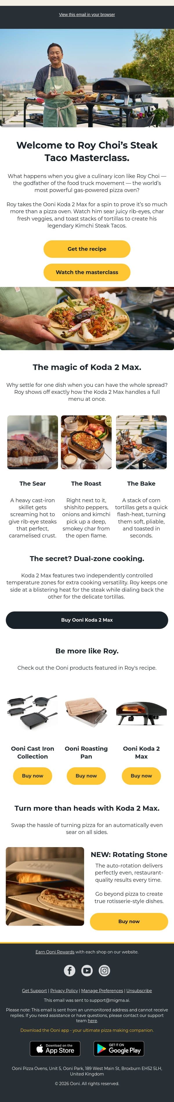Masterclass: Kimchi Steak Tacos email from Ooni screenshot
