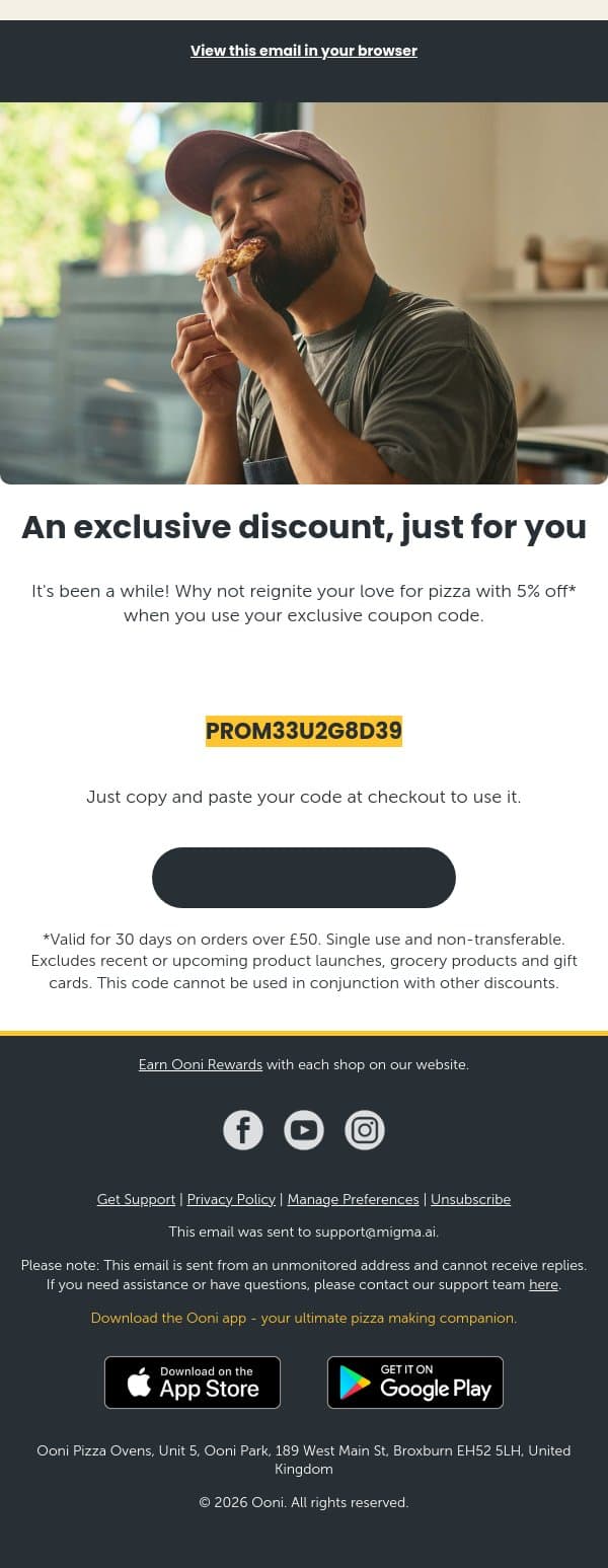 An exclusive discount, just for you! email from Ooni screenshot