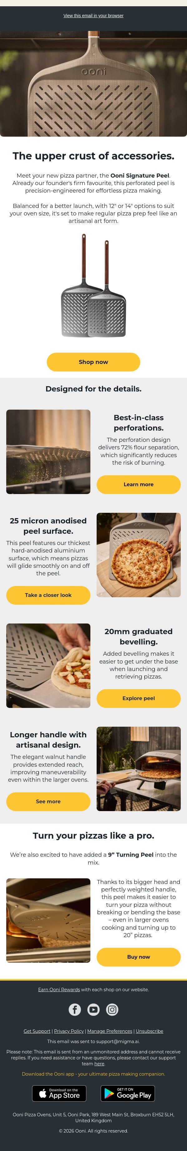The secret to a pro launch? Ooni’s new Signature Peel. email from Ooni screenshot