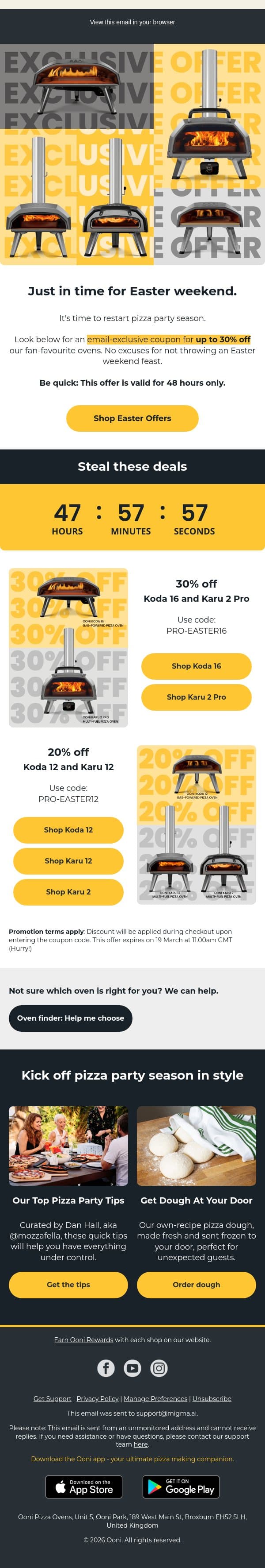 48 HOURS ONLY: Up to 30% off. email from Ooni screenshot
