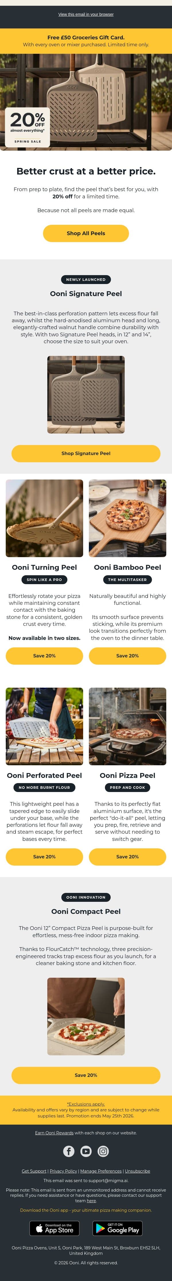 20% off all Ooni Pizza Peels 🍕 email from Ooni screenshot