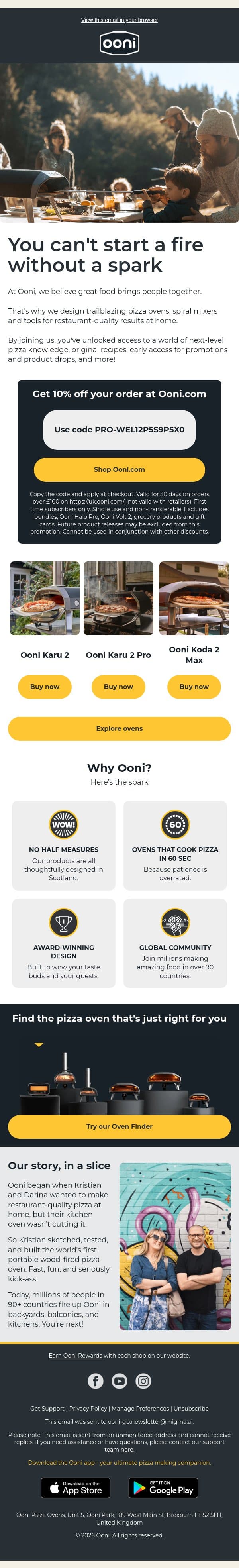 Your 10% discount is ready 🍕 email from Ooni screenshot