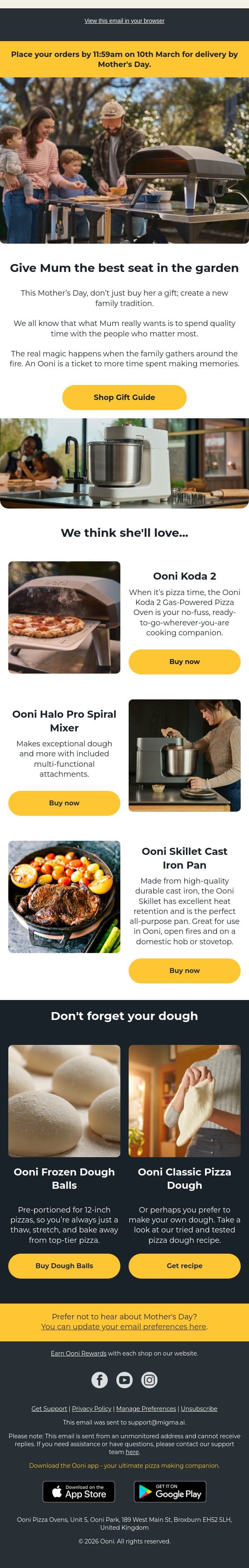 Upgrade Mum’s Sunday lunch. email from Ooni screenshot