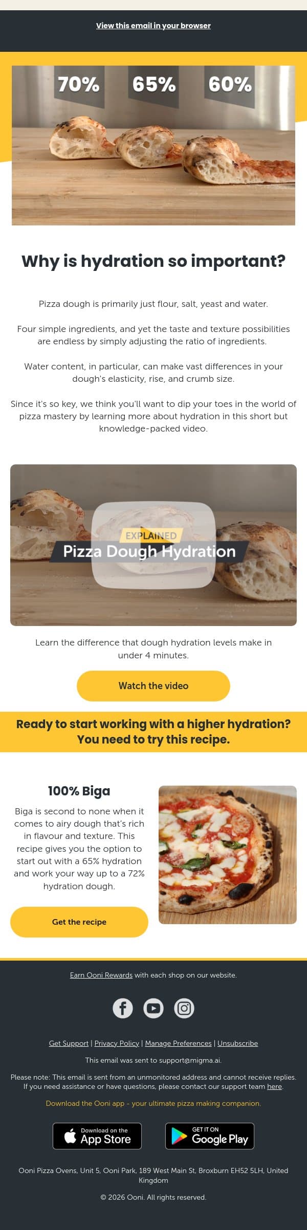 Dough Hydration 101 email from Ooni screenshot