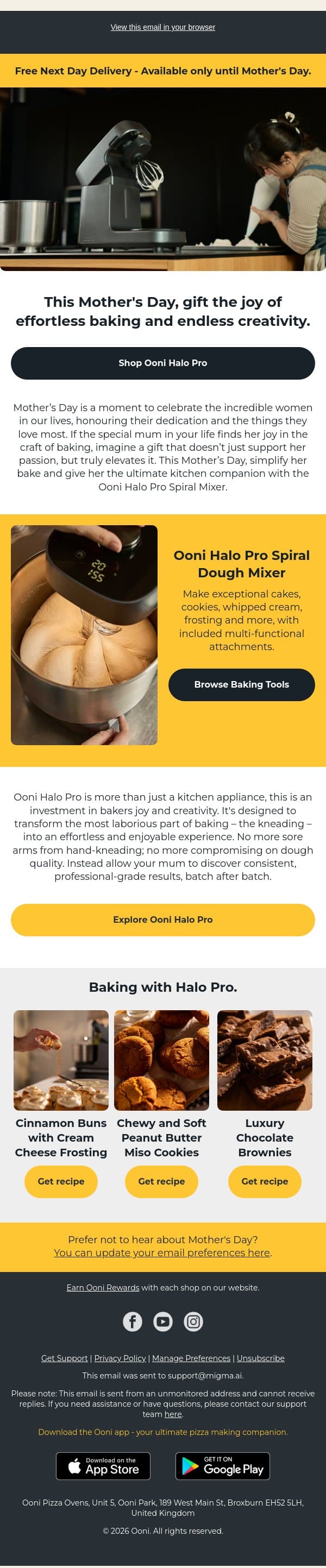 Free Next Day Delivery for Mother’s Day 🚚 email from Ooni screenshot