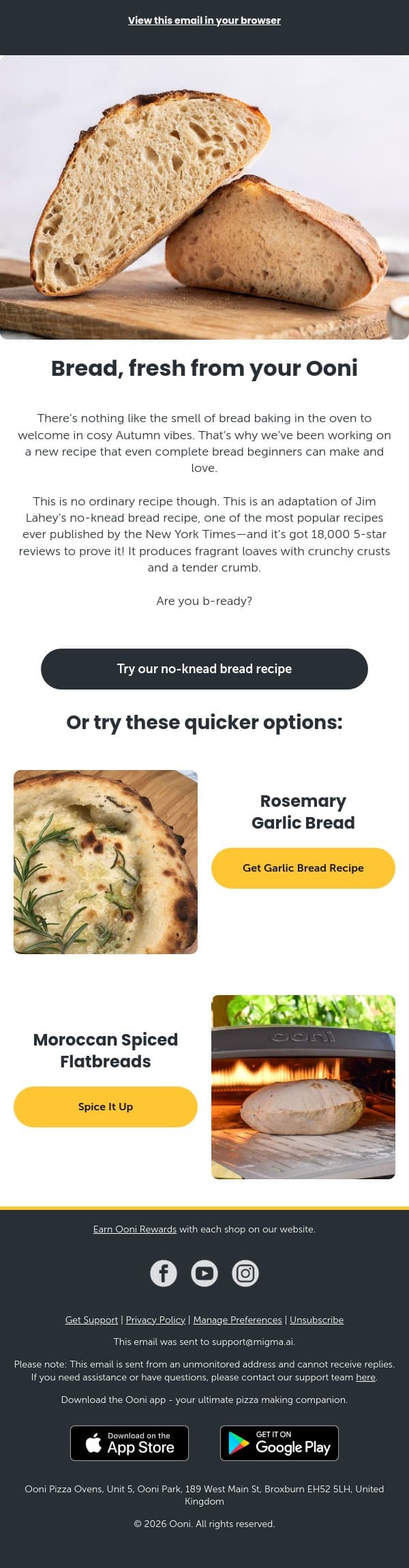 Cooking Bread with Fire email from Ooni screenshot