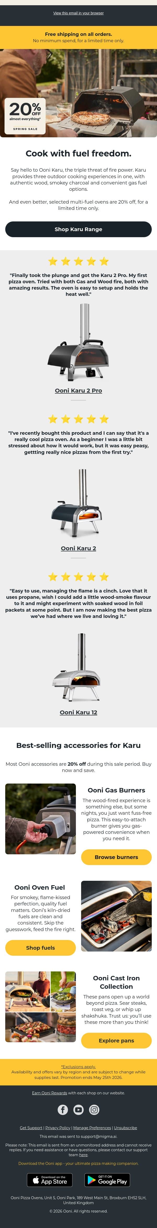 20% OFF the Karu range starts now email from Ooni screenshot