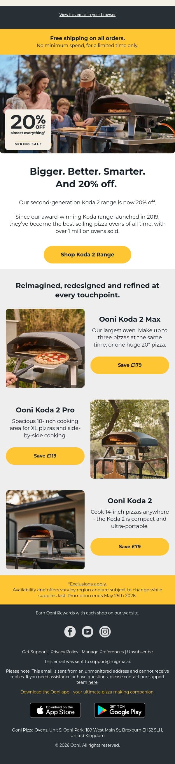 Our Koda 2 Range is on sale. email from Ooni screenshot