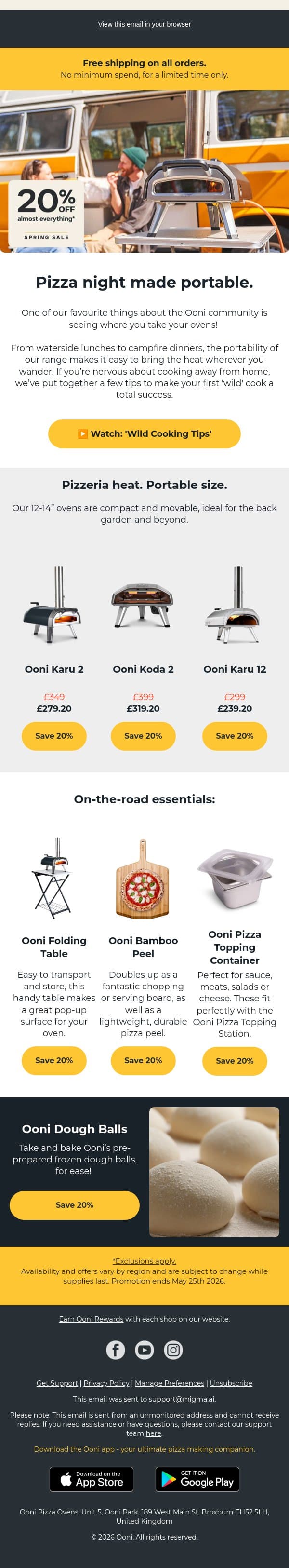 Pizza night, anywhere (and on sale!) email from Ooni screenshot