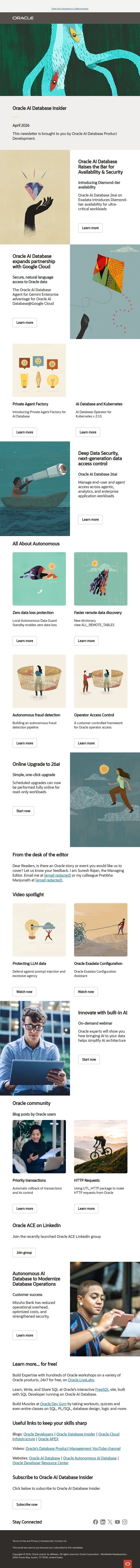 Oracle AI Database Raises the Bar for Availability & Security email from Oracle screenshot