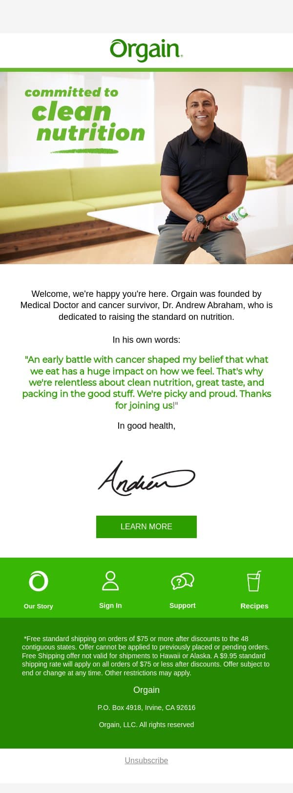 Our commitment to you email from Orgain screenshot