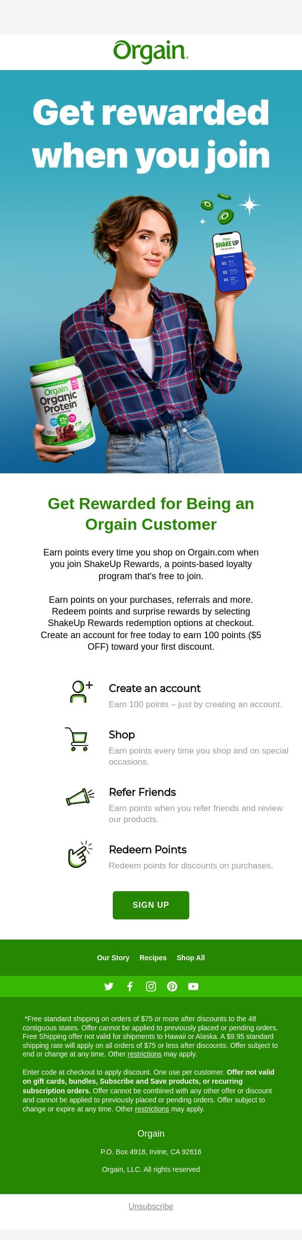 Earn points on every Orgain purchase 💪 email from Orgain screenshot