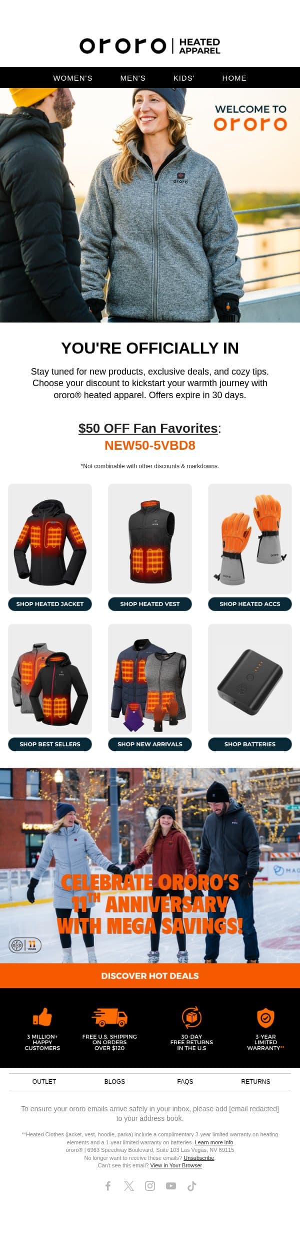Welcome to ororo! You're officially in. 🧡 email from ororo screenshot