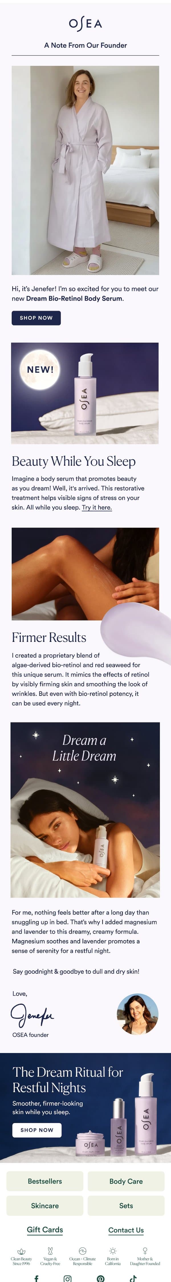 BTS: Why I created Dream Bio-Retinol Body Serum email from OSEA screenshot