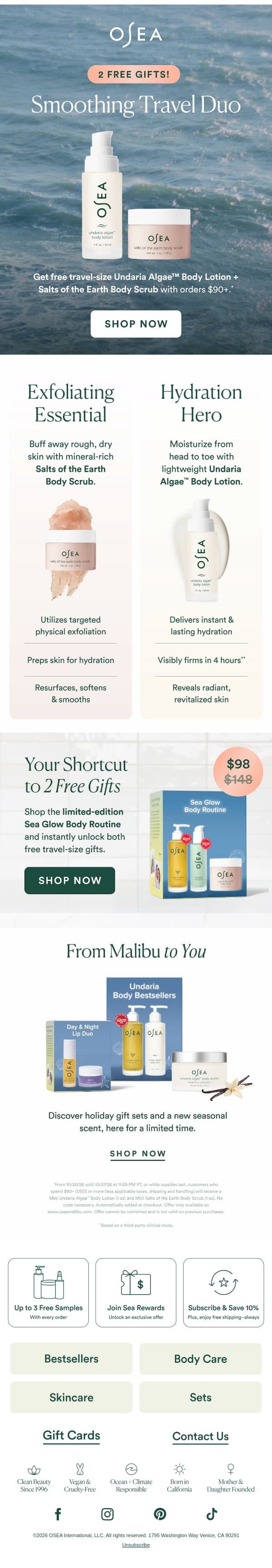 2 Free Minis email from OSEA screenshot