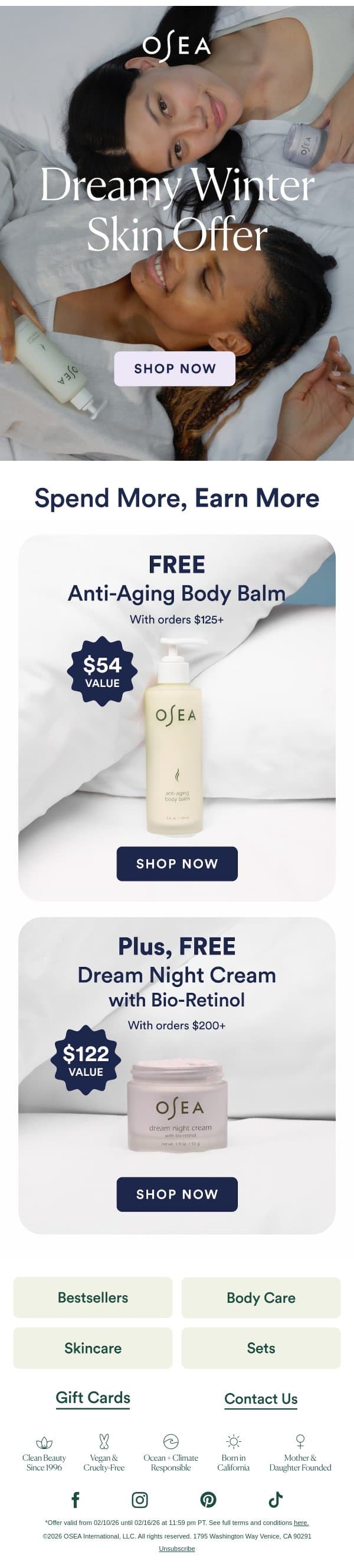 Your 2 FREE Gifts Are Waiting email from OSEA screenshot
