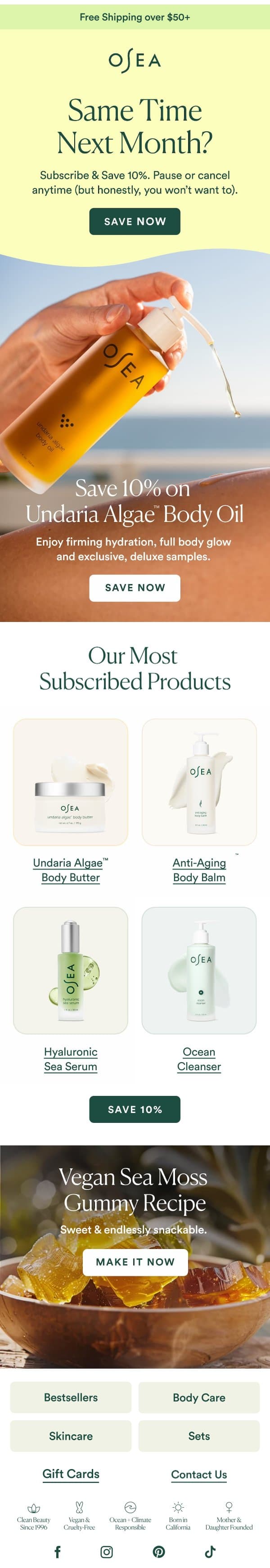Save 10% Off Your Favorites Every Time email from OSEA screenshot