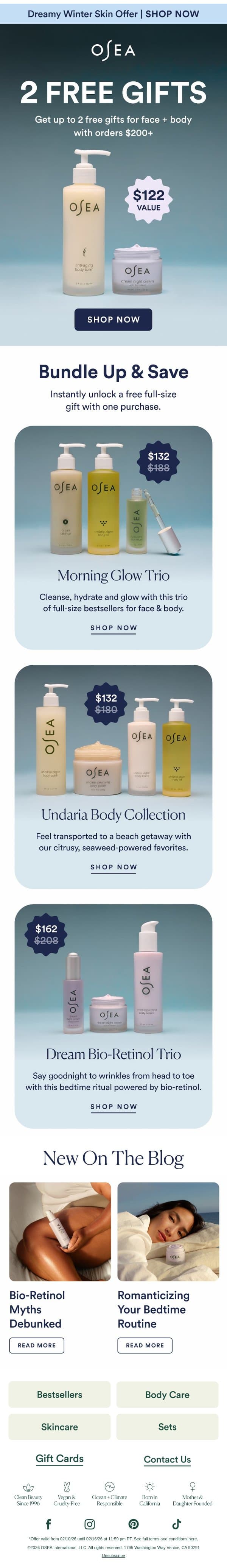 Two Gifts. Full Size. All Yours With Orders $200+ email from OSEA screenshot