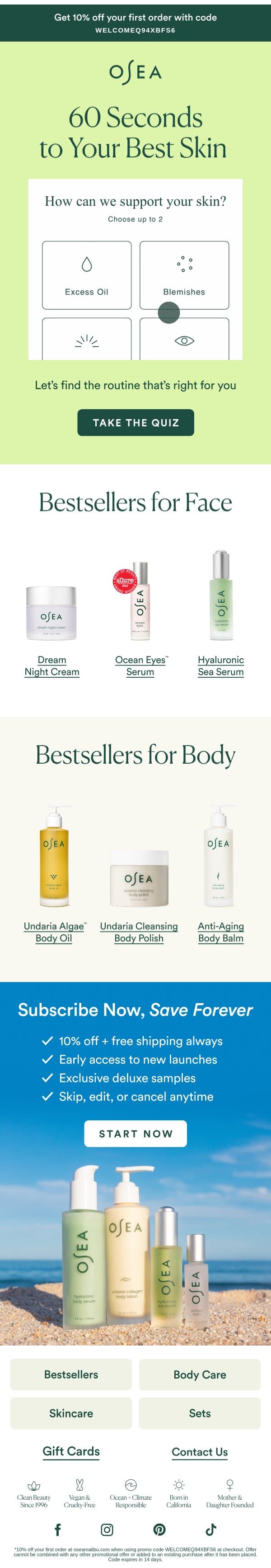 A Skincare Routine Made For You email from OSEA screenshot