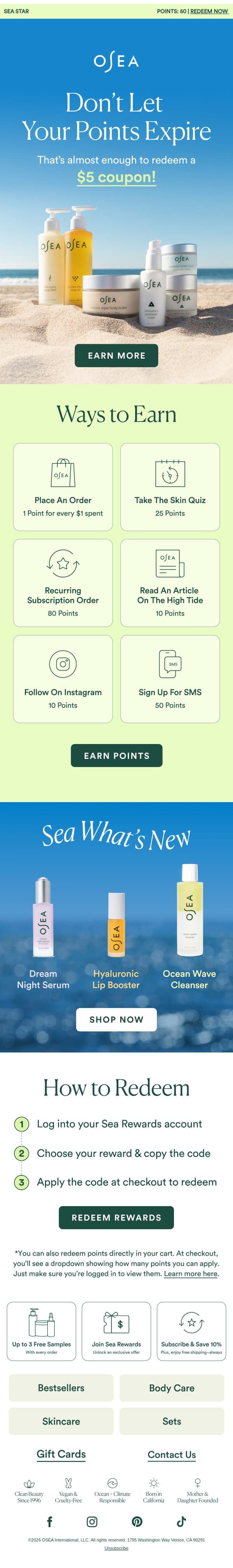 Your Points Await ✨ email from OSEA screenshot