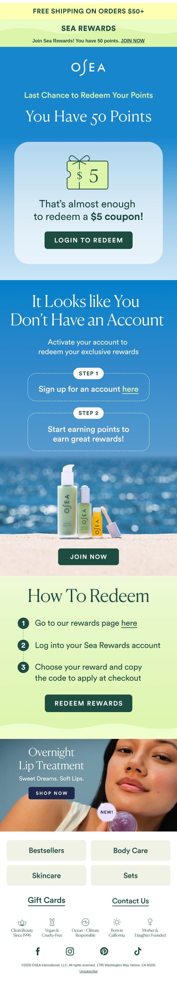 Last Chance to Use Your Points email from OSEA screenshot