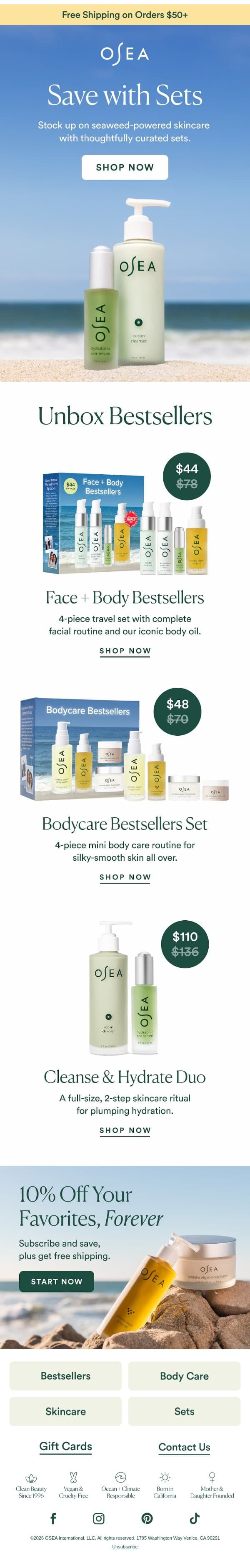 Save On Your Favorites With Sets email from OSEA screenshot