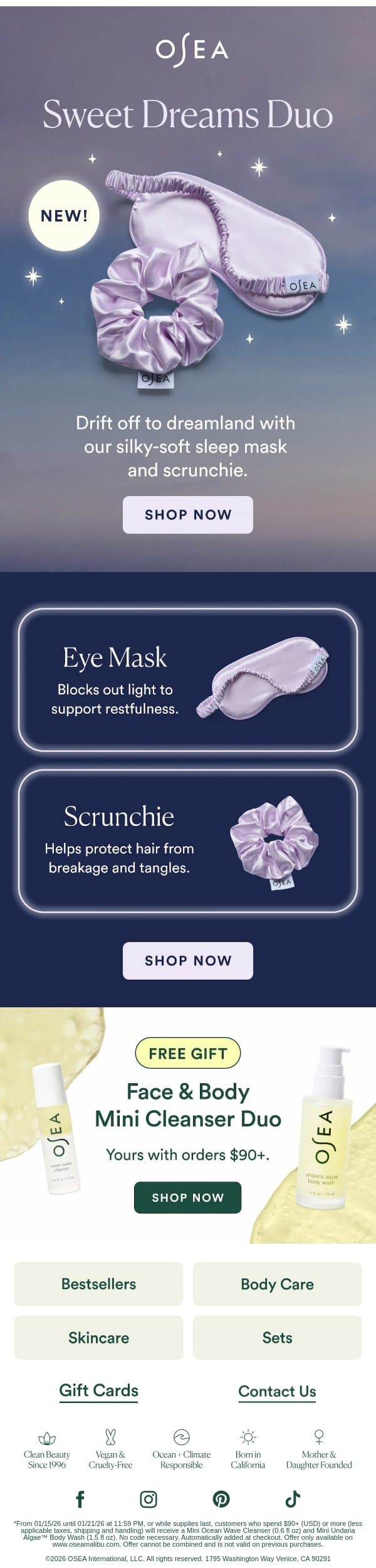 Silky Accessories for Sweet Dreams 😴 email from OSEA screenshot